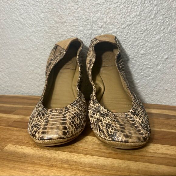 Tory Burch Eddie Snake Watersnake Veg Leather Ballet Flats Tan Brown - Picture 9 of 9